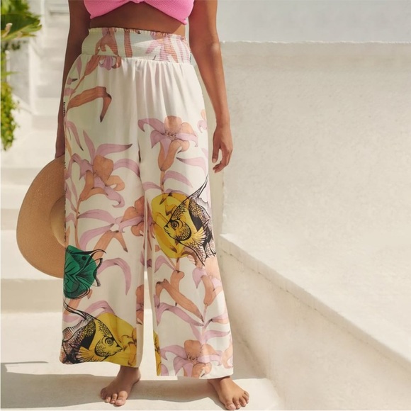 Anthropologie Pants - Anthropologie Pia Binazzi Tropical Floral Fish Wide-Leg Pants Size Medium EUC